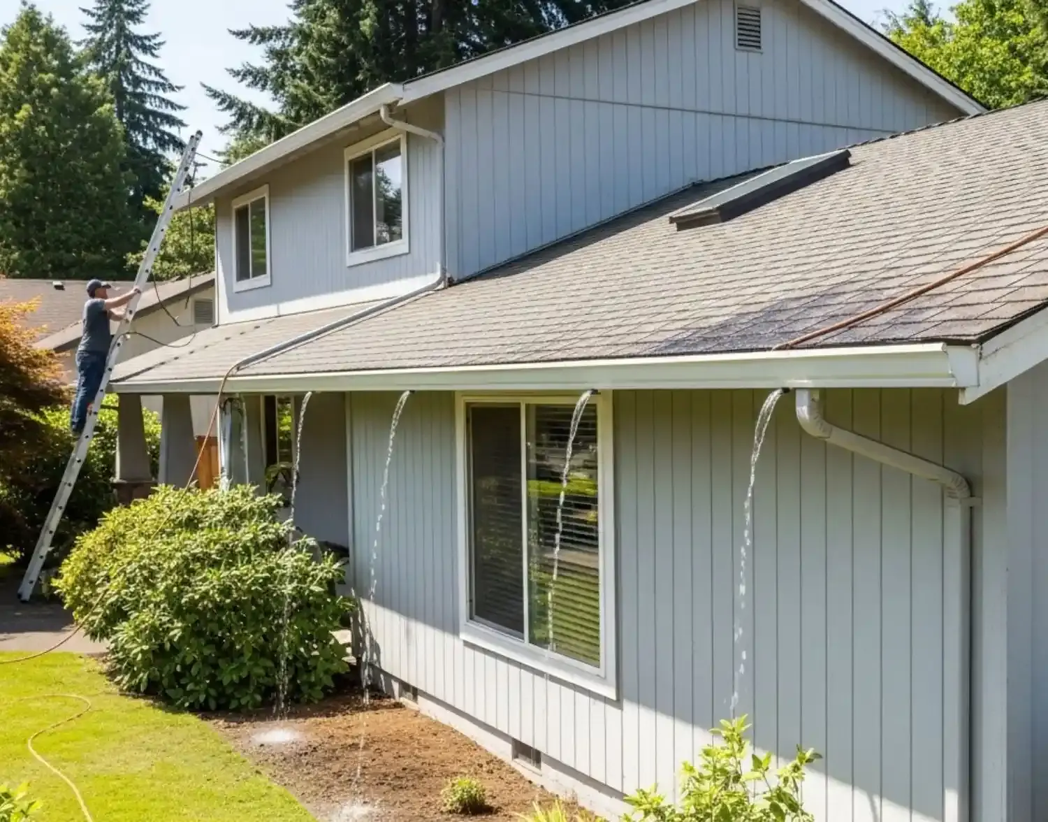 A roof with fully cleaned gutters in olympia